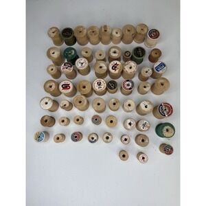 LOT OF 50 Empty Vintage WOODEN THREAD SPOOLS Various Brands & Sizes Farmhouse